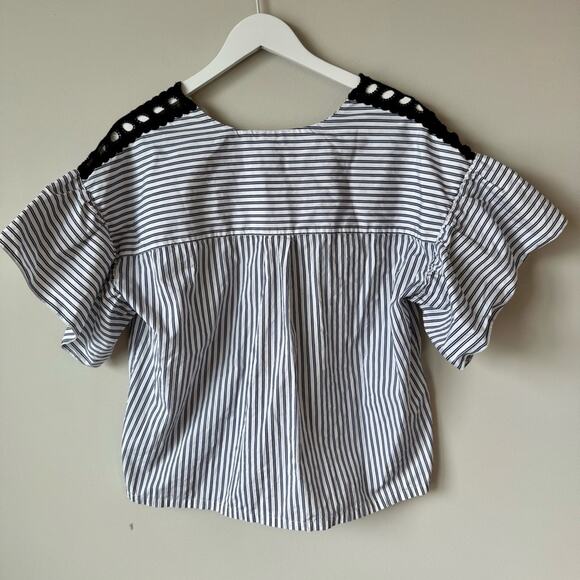 Sandro | Blue and White Stripe Flutter Sleeve Top Size 3 (L) - Picture 6 of 8